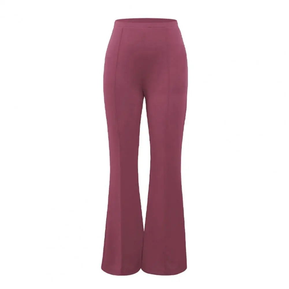 Women Casual Pants High Waist Flared Pants Solid Color Stretchy Long Trousers Streetwear