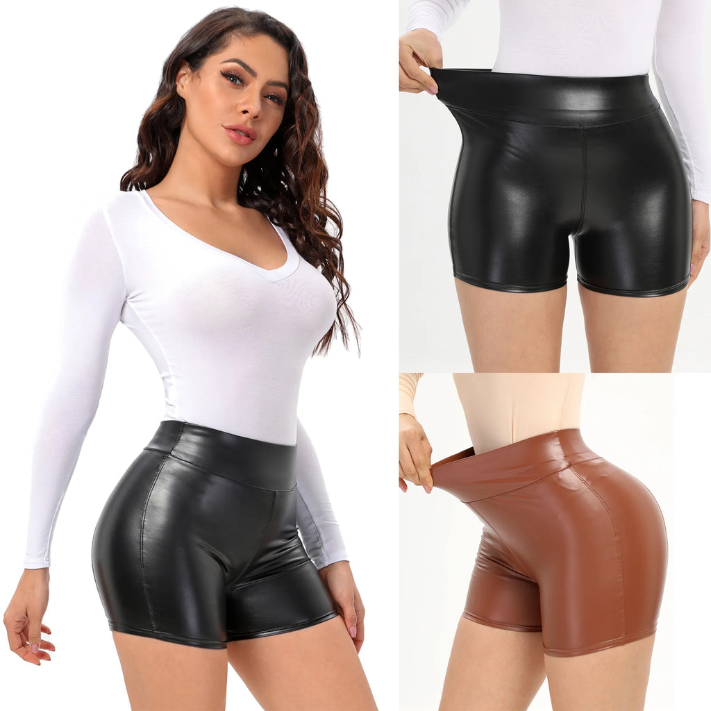 Sexy Black PU Casual Fashion Summer Shorts Women Clothing Goth Faux Leather High Waisted Womens Shorts Y2K Hot Woman Short Pants