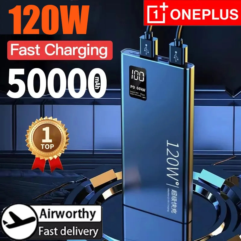 OnePlus 50000mAh Original Mobile 120W 30000mAh Power Bank Two-Way Fast Charging External Battery Compatible With Android IOS