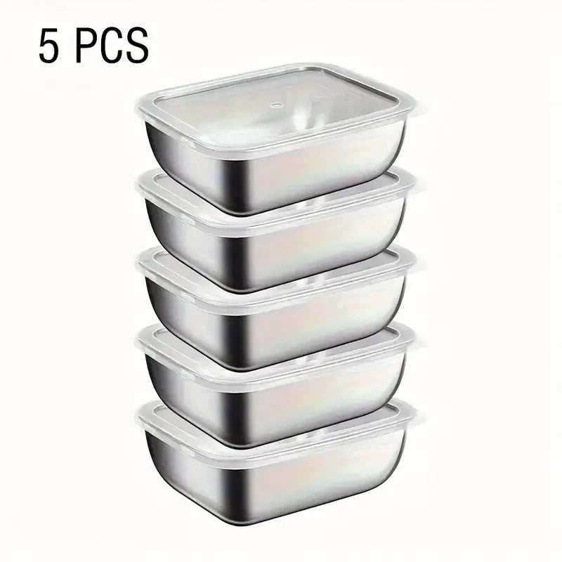 5pcs 316 Stainless Steel Food Storage Stackable Meal Boxes for Kitchen Fridge Lunch Ideal for Meal Prep Travel Kitchen Storage