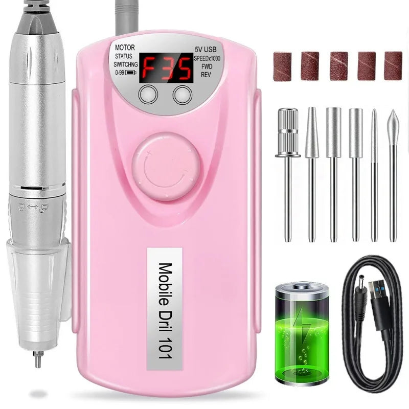 Electric Nail Drill Machine Professional Nail Drills For Gel Nail Polish Rechargeable Portable Nail File, Manicure Tool 35000RPM