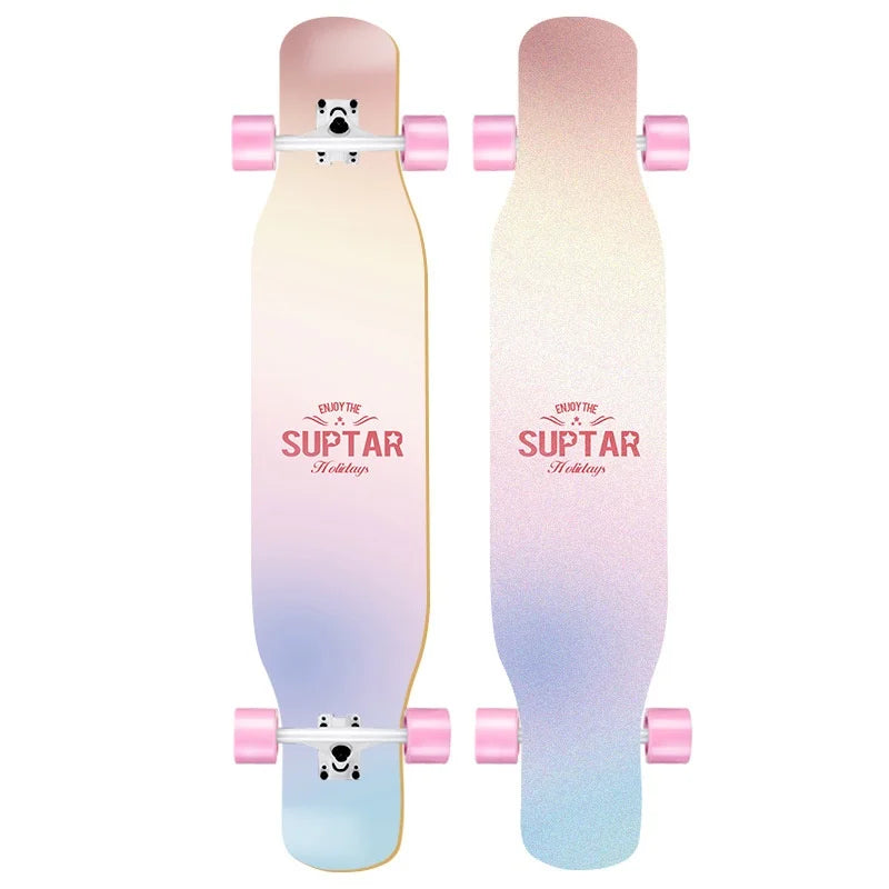 44 Inch Double Kick Dance Longboard 7-Layer Maple Wood Double Sided Graphic Complete Skate Deck All Ages Amateur Professional Ri