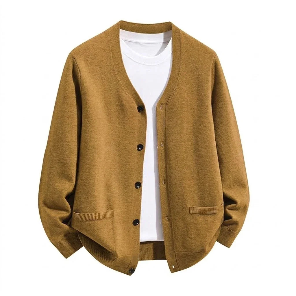 Mens VNeck Knit Open Cardigan Jumper Button Front Long Cozy Outer Garment Jacket Oversized Fit Winter Sweat Tops with Pockets