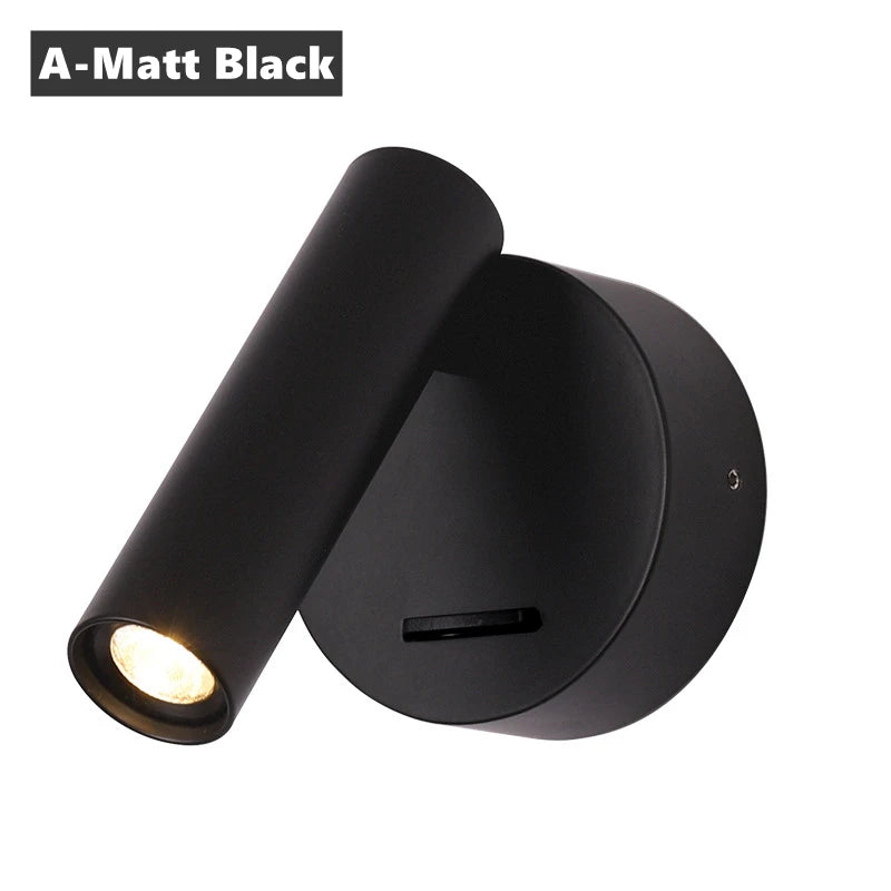 LED Wall Lamps with Switch Rotatable Adjust Aluminum 3W Spotlight Bedside Reading Light Hotel Bedroom RV Sconce Light Fixture