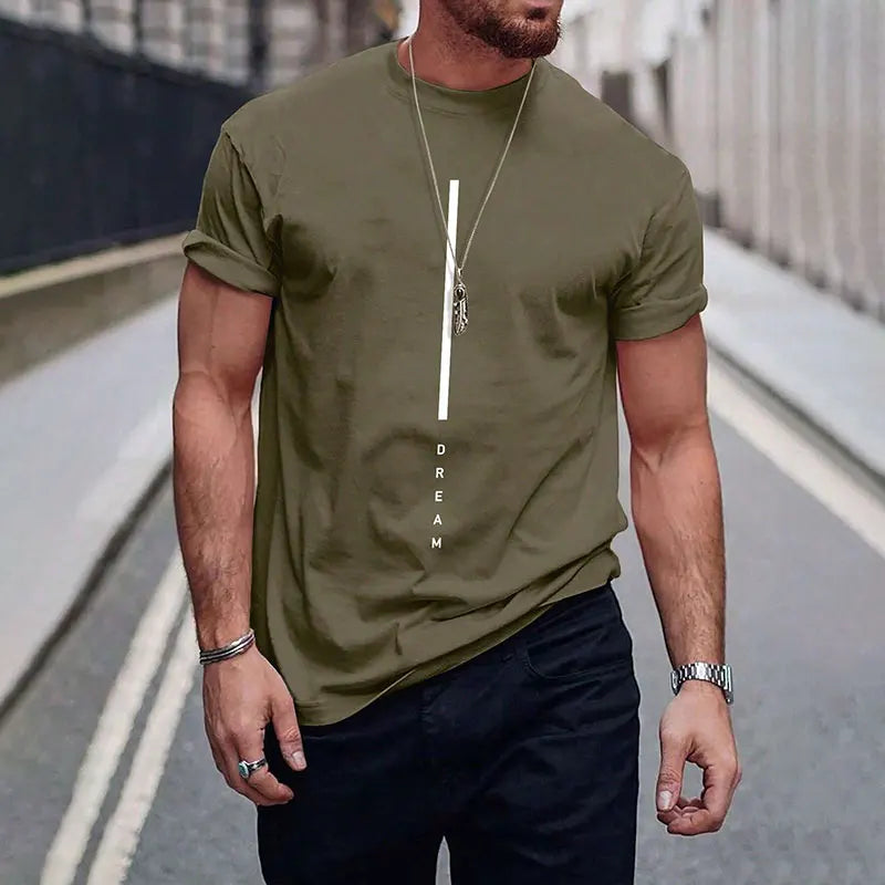 2024 New Pure Black Men's Short-sleeved T-shirt Simple Letters Printed Round Neck T-shirt Street Casual Temperament Men's Tops