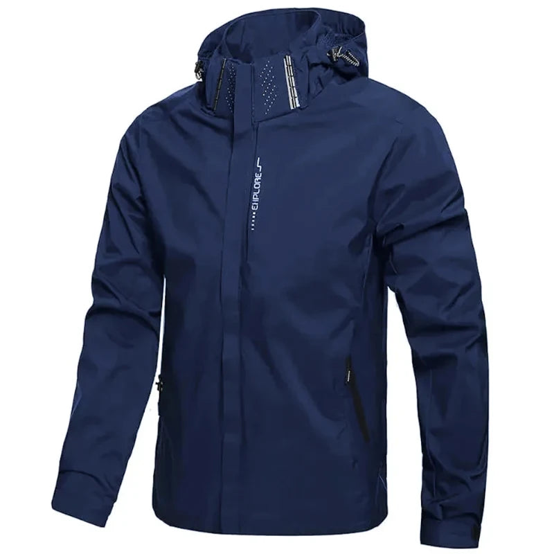 Mens Outdoor Waterproof Windproof Hooded Jacket Lightweight Cycling and Hiking Rain Coat Durable Work Wear Climbing Outerwear