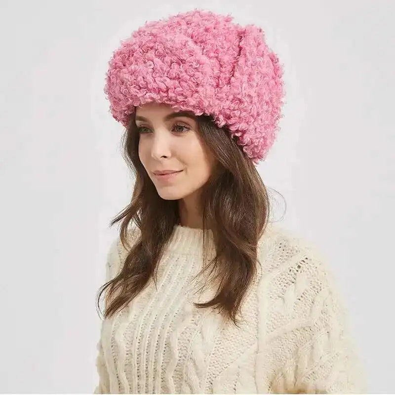 Winter Warm Bomber Hat Women Lamb Wool Faux Fur Hats Outdoor Thicken Earflap Caps Autumn Winter Ear Protect Ski Hat