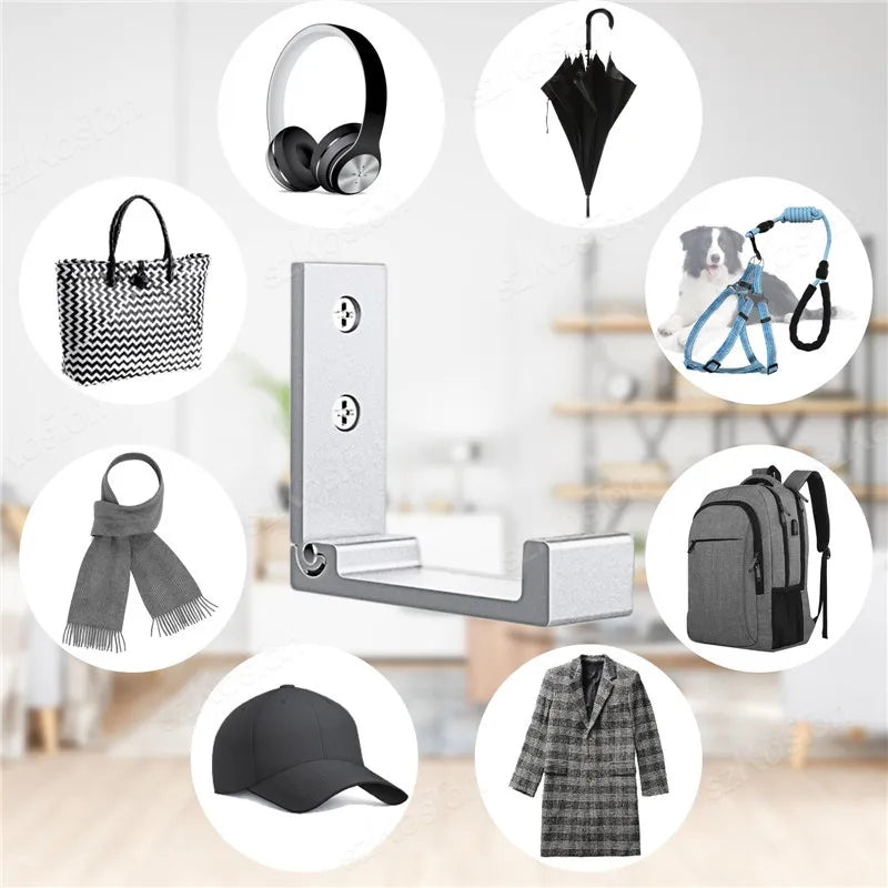 Folding Wall Hook Hidden Robe Towel Coat Hook Aluminum Alloy Hook for Home Kitchen Bathroom Black Sliver Towel Hanger