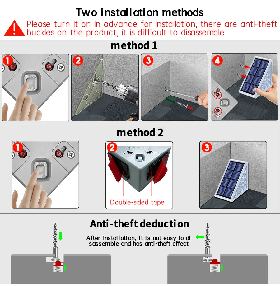LED Step Lamp Stair Light Outdoor IP67 Waterproof Solar Light With Lens Anti-theft Design Decor Lighting For Garden Deck Path