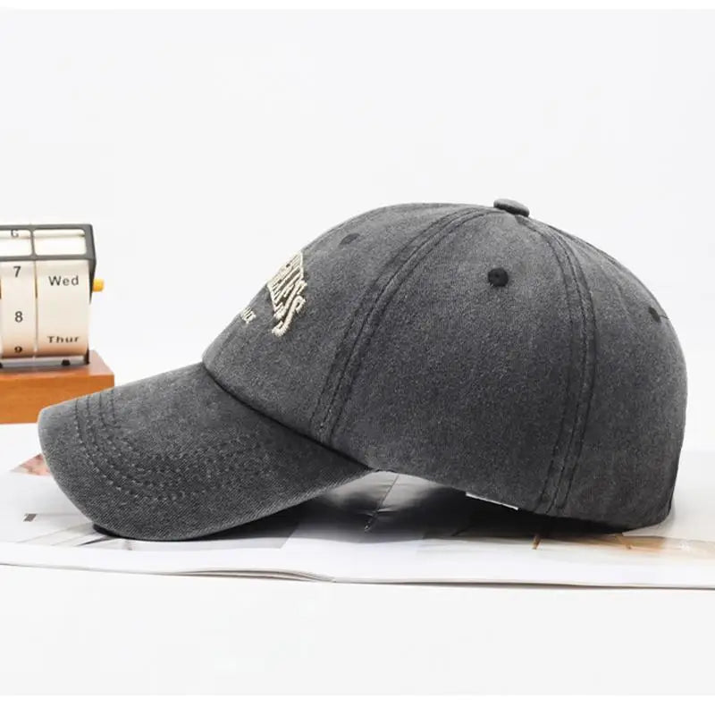 Retro Baseball Cap For Women Summer Washed Denim Letter Sun Hat Wide Brim Fashionable Duckbill Cap