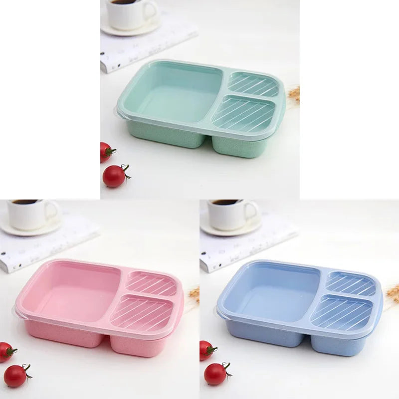 1-3pc Straw Lunch Box Portable Bento Box With Compartment Picnic Bento Box Fruit Container Microwave Oven Dinnerware for Student