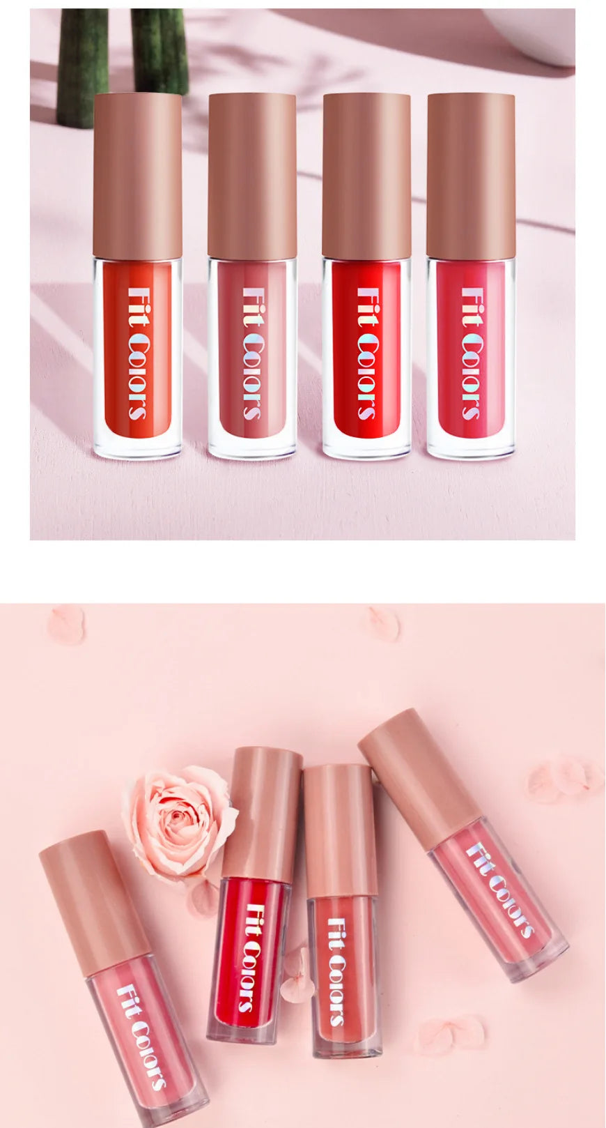 Fit Colors 4-Piece Velvet Lip Gloss Set - Non-Transfer Matte Diamond Finish Long-Lasting Waterproof Lip Gloss Collection