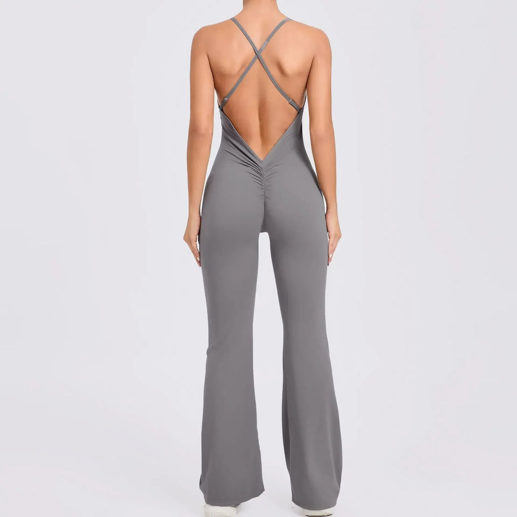 Sports Overalls for Women Sportswear Flared Jumpsuit Woman Padding Jumpsuits Gym Combinaison Femme Coffee Gray Navy Blue Red