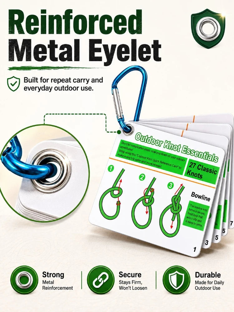 Outdoor Knot Tying Guide Cards Waterproof Plastic Reference Carabiner Survival Emergency Tools For Hikers Campers Scouts Gifts