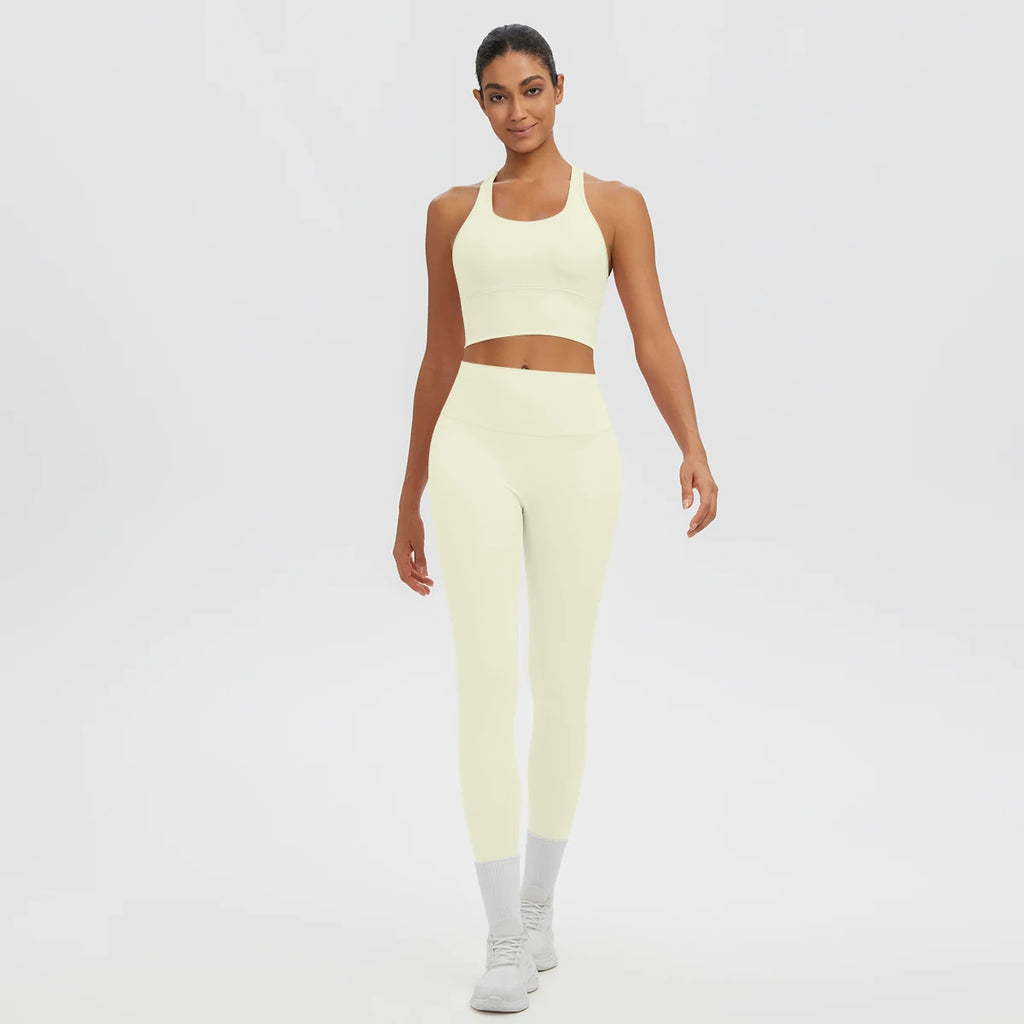 2PCS Women's Sports Pants Yoga Set Sexy Backless I-shaped Vest with Chest Pad Shock-absorbing Running Yoga Tank Top Yoga Pants