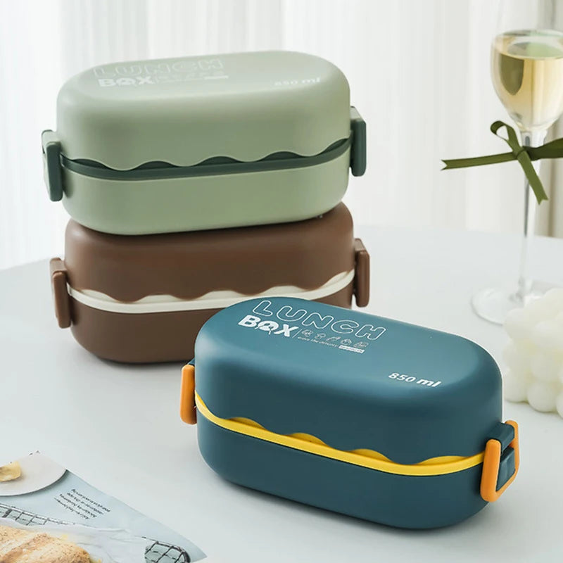 850ML Portable Double-layer Lunch Box Microwavable Bento Box With Tableware Sealed Leak-proof Food Storage Container