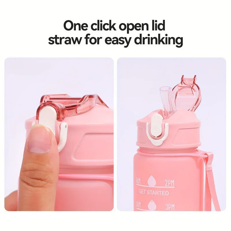 Sports Water Bottle with Time-Tracking Straw Leak Proof Locking Flip Cover for Easy Carry Ideal for Outdoor Adventures