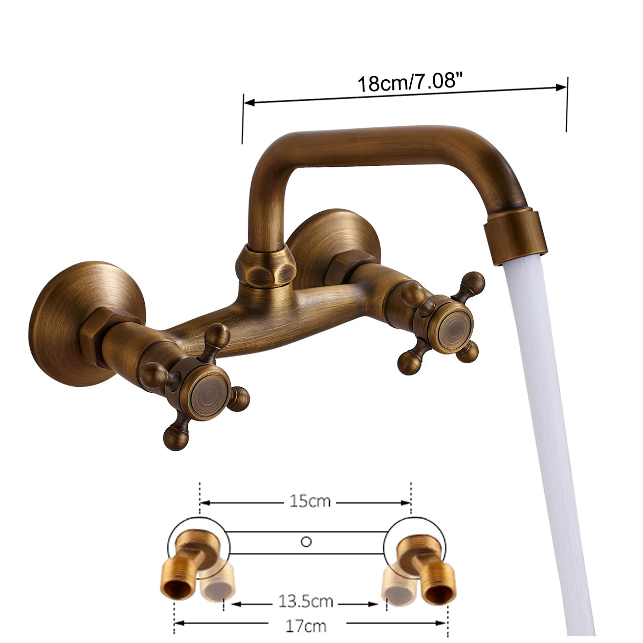 Antique Brass Basin Faucet Wall Mounted Bathroom Mixer Tap Hot Cold Sink Faucet 360 Rotation Spout Chrome Kitchen Mixer Taps