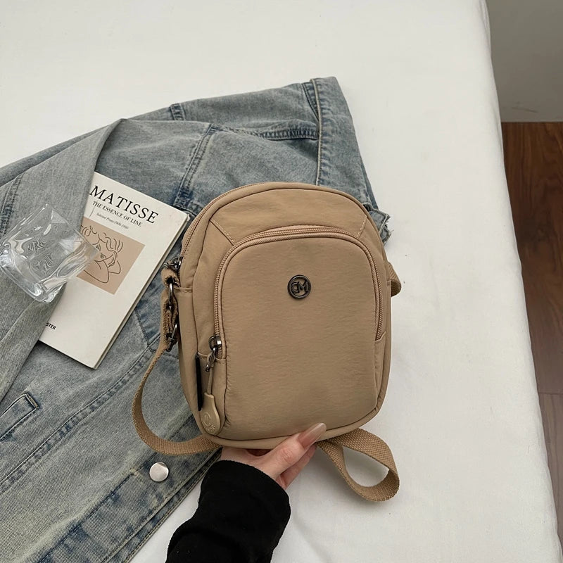 Waterproof Nylon Mobile Phone Bag Portable  Three-Layer Coin Purse Crossbody Bag for Youth Casual Simple Style Functional...