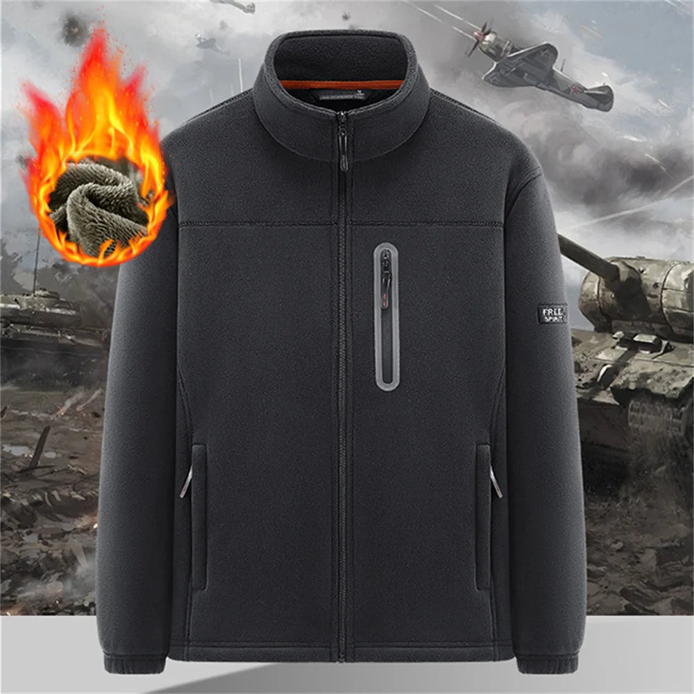 Winter Polar Fleece-Lined Jacket Men Thickened Windproof Stand-Collar Cardigan Jacket Casual Outdoor Embroidered Men's Warm Coat