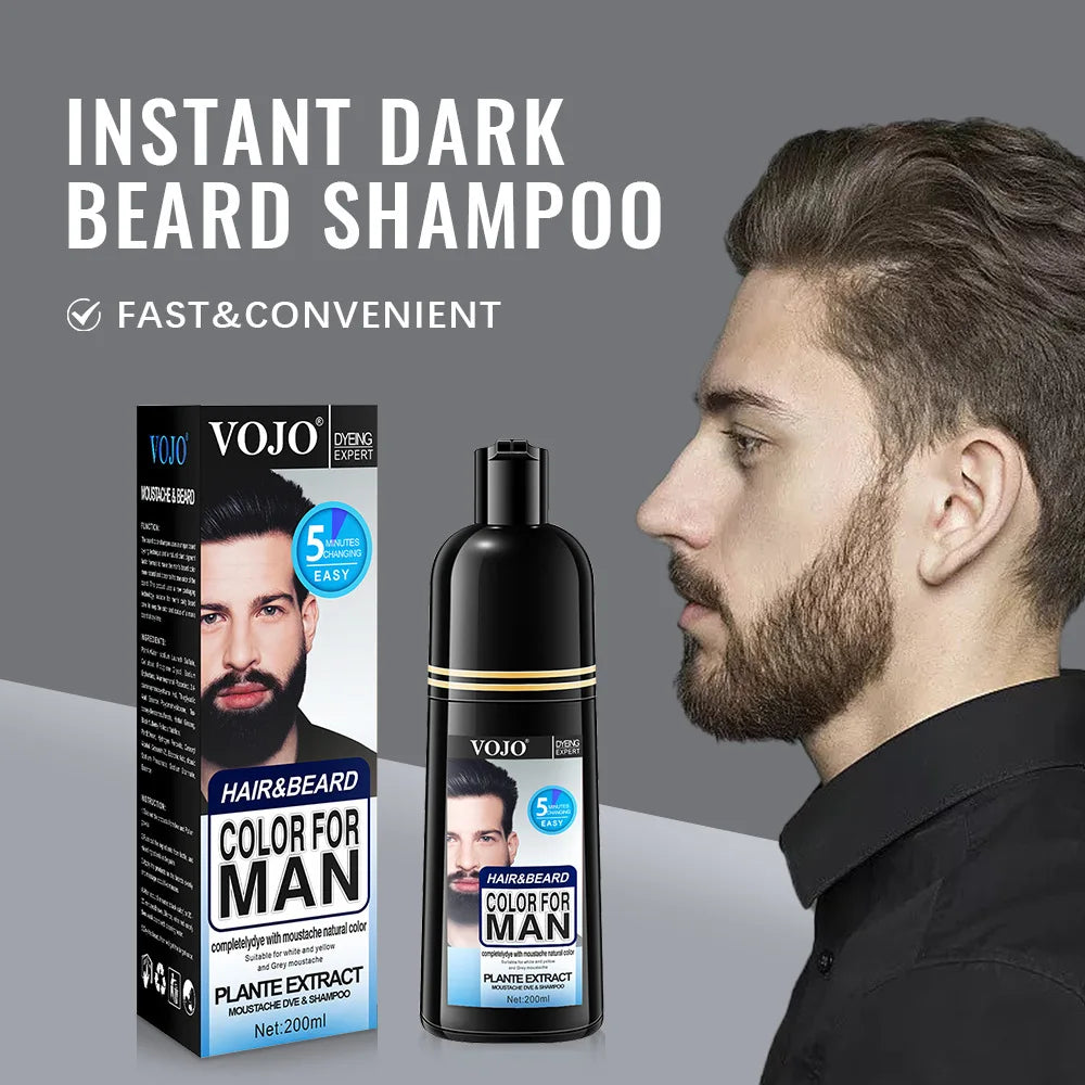 200ml Natural Permanent Beard Dye Shampoo Long Lasting Beard Coloring For Men Removal White Grey Hair Color Cover Beard Care