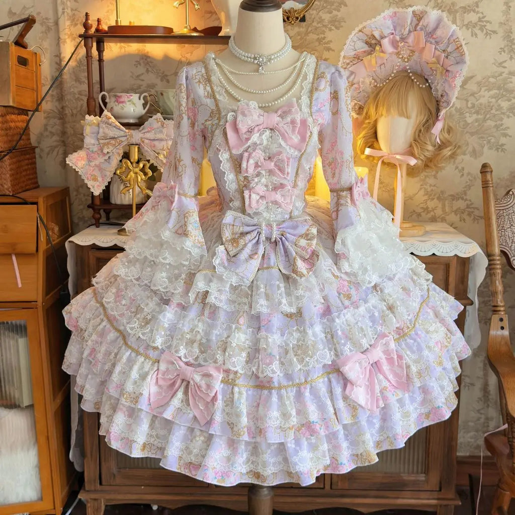 Original Design Lolita Sweet Long Sleeve OP Dress Women Autumn Super Fairy Cute Bow Birthday Party Girls Princess Dresses