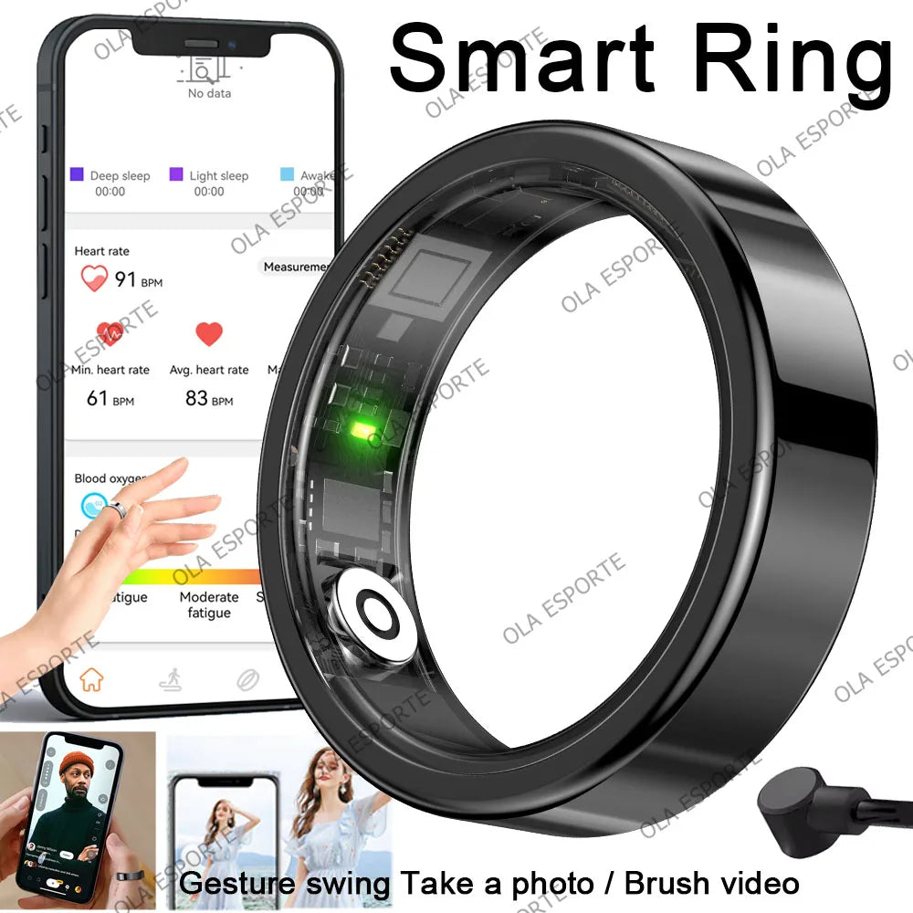 R09 Smart Ring Men Women with Charging Case Heart Rate Blood Oxygen Skin Temperature Monitor Waterproof For Android iOS R12