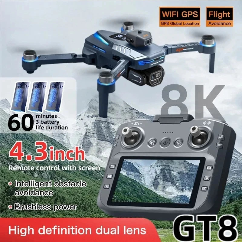Original GT8 Drone 8K Professional Dual Camera GPS FPV Brushless Motor Optical Flow Hovering Folding Quadcopter 4K RC Dron Toys