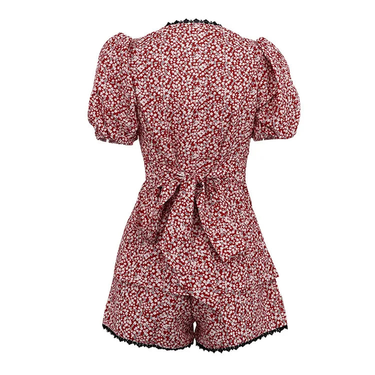 Sexy Slim Print 2 Piece Sets Women Outfit 2026 Summer Short Sleeve Shirt with High Waist Shorts Set Female Streetwear for Female