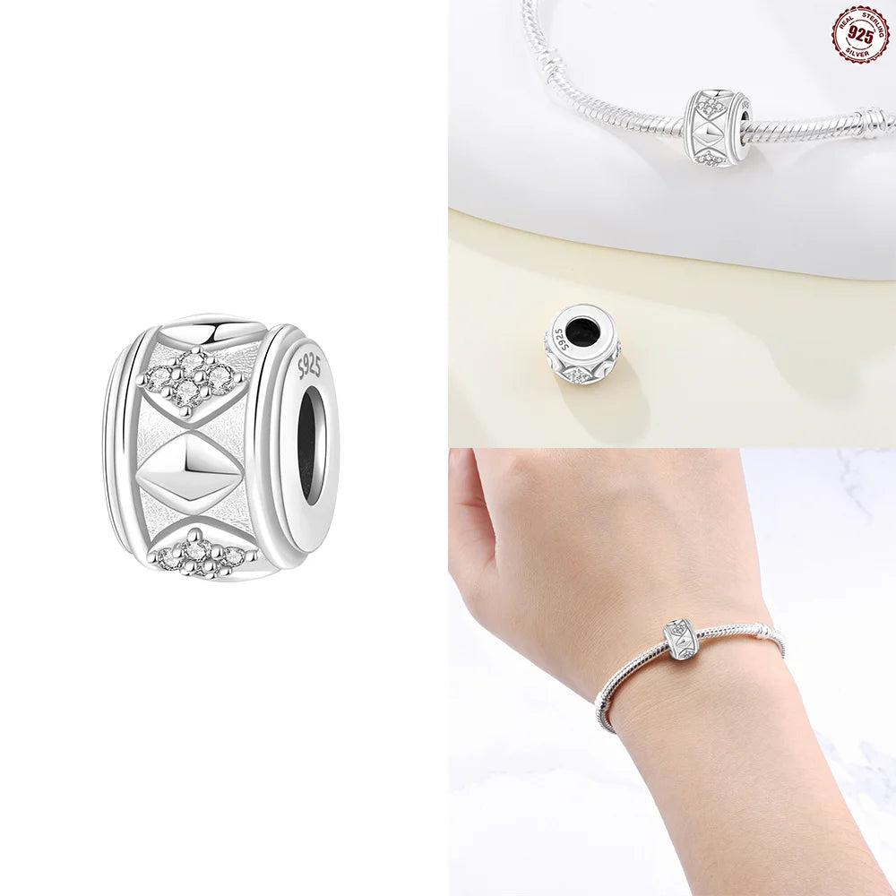 925 Sterling Silver Pink Zircon Love Beads Charms Fit Bracelet Women Jewelry Diy Anniversary Gift Delicate Accessories Bag Charm