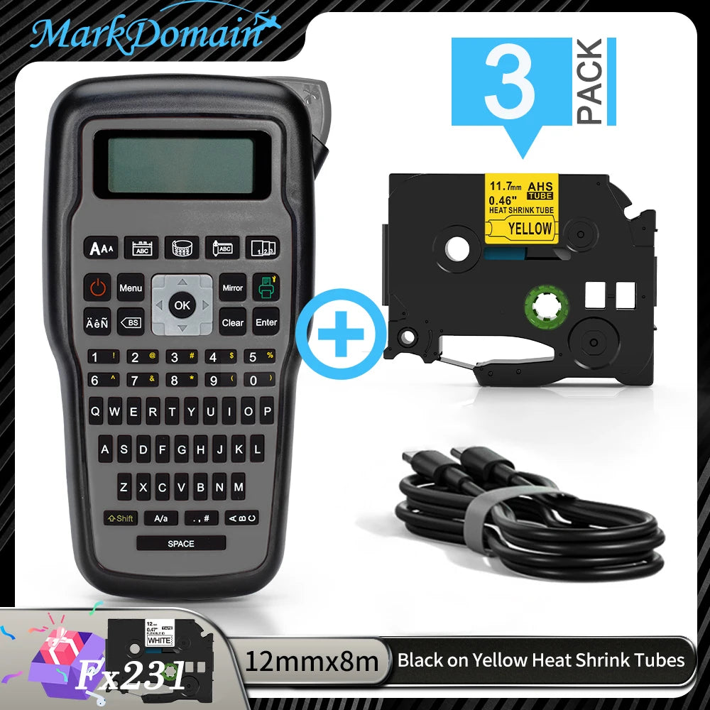 Industrial Labeling E1000 PRO Label Maker Printer Keyboard Symbol Compatible for Brother TZ231 Label Maker Tape Heat Shrink Tube