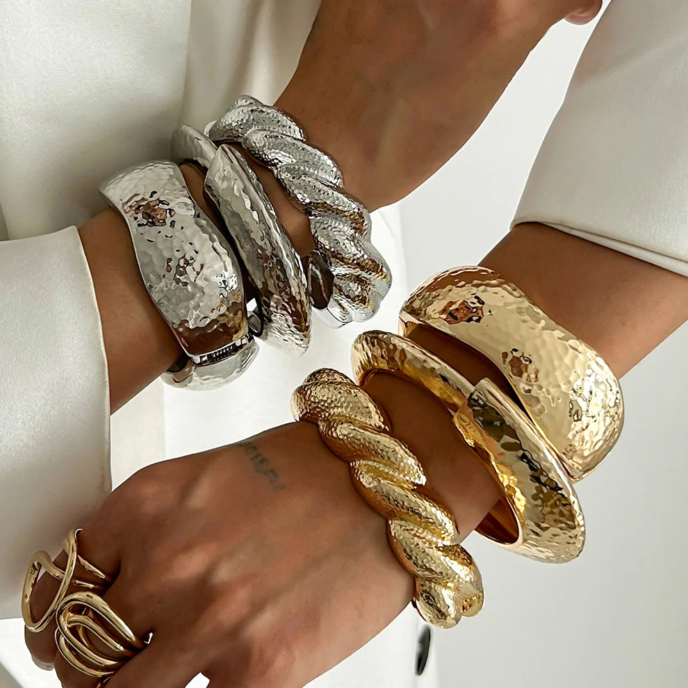 Ingemark Unique Punk Irregular Heavy Metal Chunky Spring Bangles for Women Punk Geometric Charm Bracelet Grunge Jewelry Men New