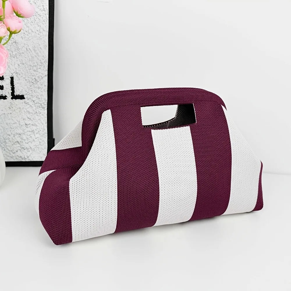 New Woven Bag Hollow-Out Striped Knitted Handbag Fly-Knitted Cloud Versatile Portable Cosmetic Bag
