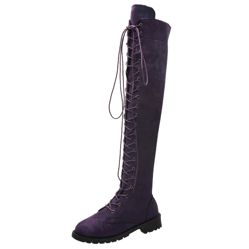 2024 New Winter Foreign Trade Large Size Long Boots European and American Round Head Strap 43 Size Women's Boots Leather Boots