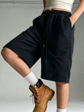 Women's Casual Sports Shorts, Elastic Waist, Wide Leg, Straight Leg, Five-Point Shorts, Loose Fit, Drawstring  short pants women