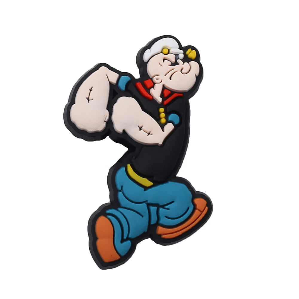 1-8pcs Hot toys Popeye PVC Cute Cartoon shoes Charms Accessories DIY Detachable Waterproof PVC Shoe Decorations for Party Gifts