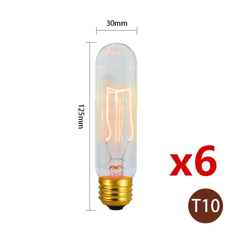 6pcs/lot Retro Edison Bulb C35 T45 ST64 G80 G95 A60 Filament Light 40W E27 Vintage Ampoule Incandescent Lamp Decorative Lights