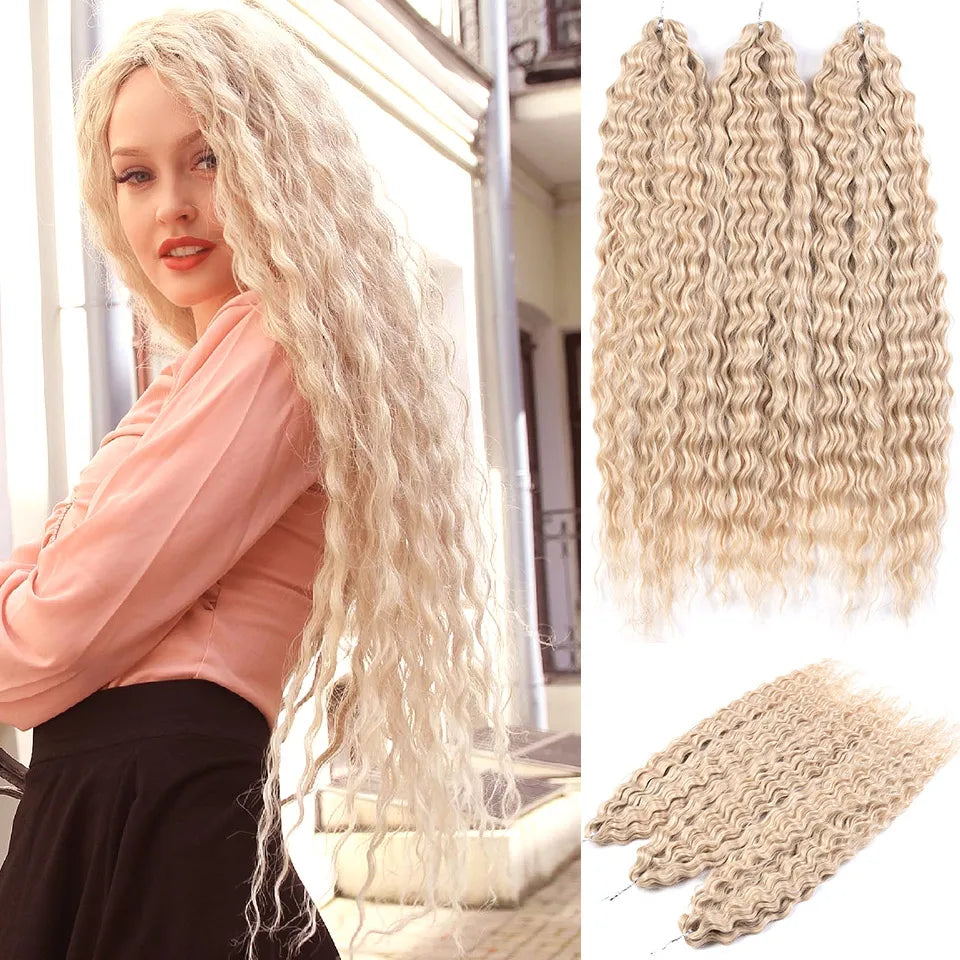 FASHION IDOL 24 Inch 300g Ariel Hair Synthetic Crochet Curly Hair Water Wave Braid Hair Ombre Blonde Braiding Hair Extensions