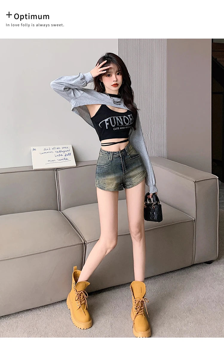 American Vintage Denim Shorts Women 2025 Spring Summer New High Waist Slim Y2K Short Jeans Woman Streetwear