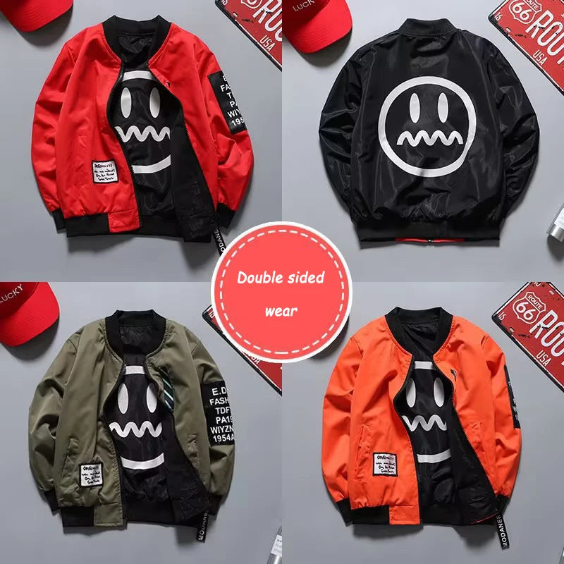 Teen Boys Double Sided Wear Bomber Jacket 2026 Spring Autumn Children Handsome Zipper Coat Fashion Kids Clothing for Ages 4-14