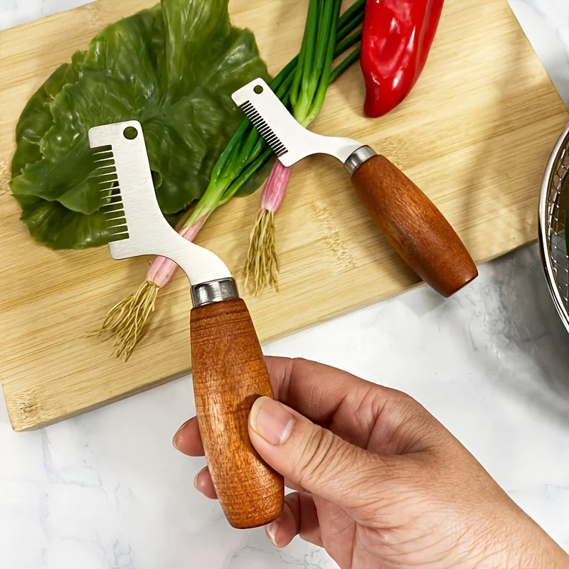 Stainless Steel Green Onion Slicer Knife Wooden Handle Scallion Shredder Vegetable Cutter Chopper Kitchen Gadgets Cooking Tool