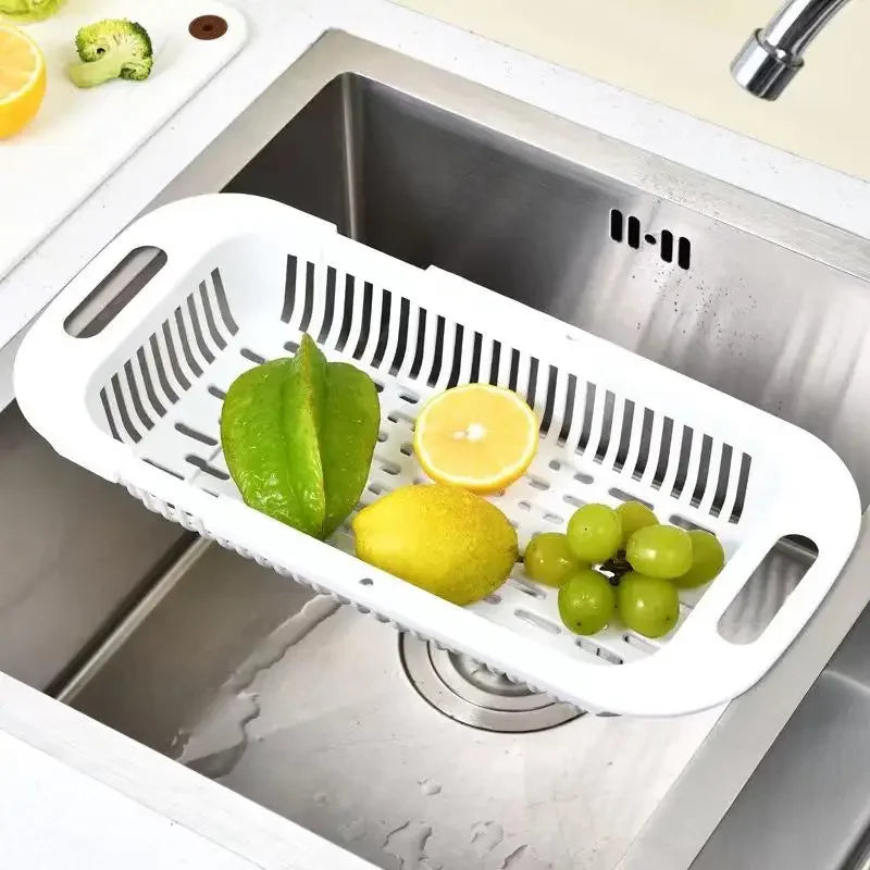 Kitchen Organizer Soap Sponge Holder Sink Rack Telescopic Drain Rack Adjustable Vegetable Drain Basket Kitchen Organizer Gadgets