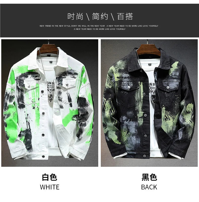 Fashion 2026 Spring Autumn Men's Cotton Denim Jacket Casual Printed Jeans Hip Hop Streetwear Loose Denim Coat Youth Top Clothing