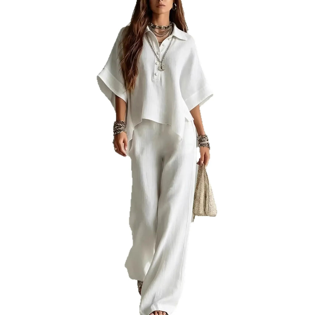 New Solid Color Pants Set 2026 Summer Loose Half-sleeved Shirt Loose Wide-leg Trousers Two-piece Set Fashion Vacation Suit