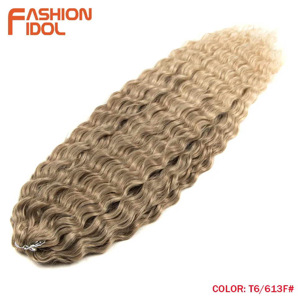FASHION IDOL 24 Inch Ariel Hair Synthetic Crochet Curly Hair Water Wave Braid Hair Ombre Pink Deep Wave Braiding Hair Extensions