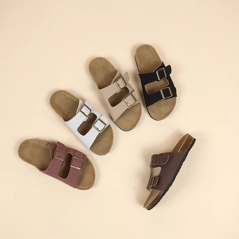 Women's Flat Outdoor Beach Casual Slippers Man Sliders Thick Sole Leather Cork Sole Sandals and Slippers