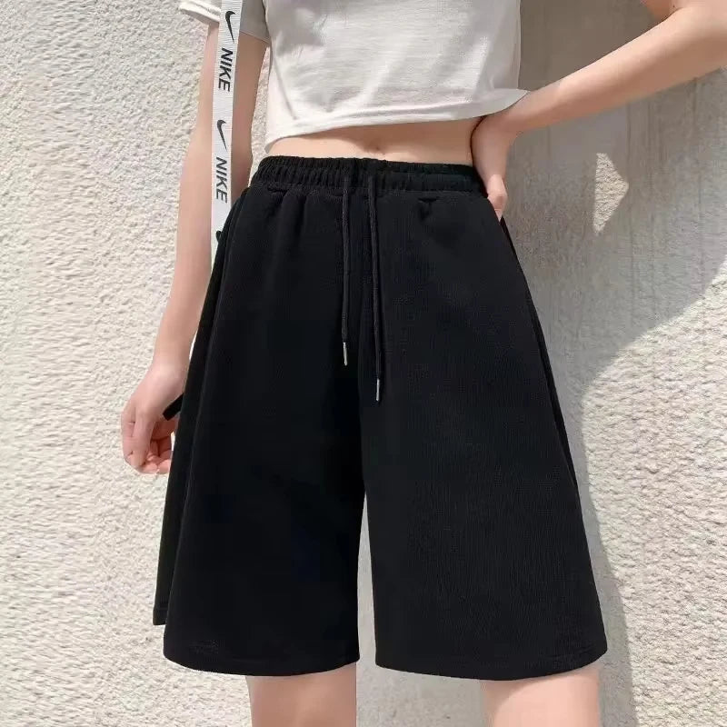 Summer Womens Loose Pants Sports Jogging Gym Five-Pair Shorts Spring High-waisted Drawstring Straight Casual Womans Streetwear
