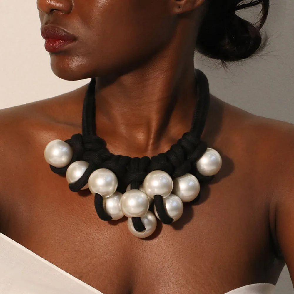 Statement Necklace with Big Pearls Design for Women Trendy Wedding Party Jewelry