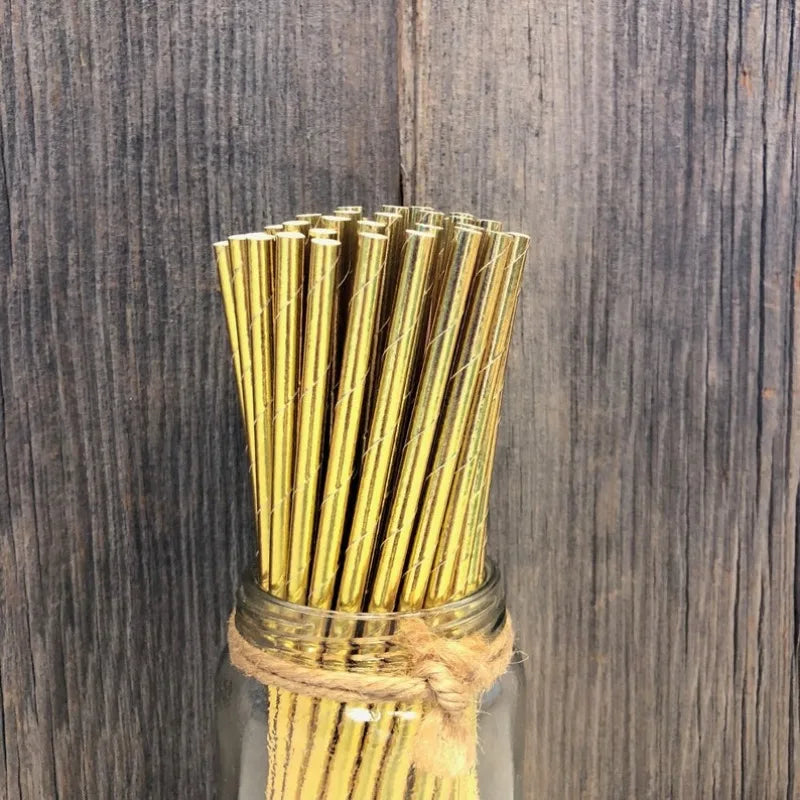 100 Gold Foil Straws, Holiday, New Years, Birthday, Wedding, Party Supply,Disposable Biodegradable, Cake Pop Sticks
