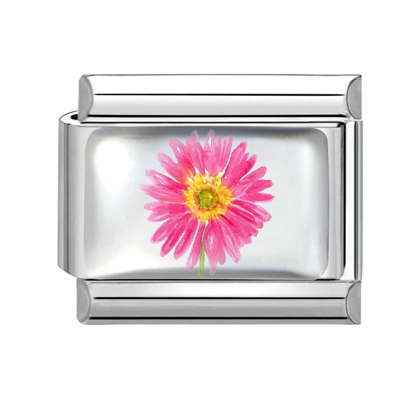 2025 Women's Fashion Colorful Flowers Sunflower Tulip Orchid Daisy Italian Charms Fit 9mm Stainless Steel Bracelet DIY Jewelry